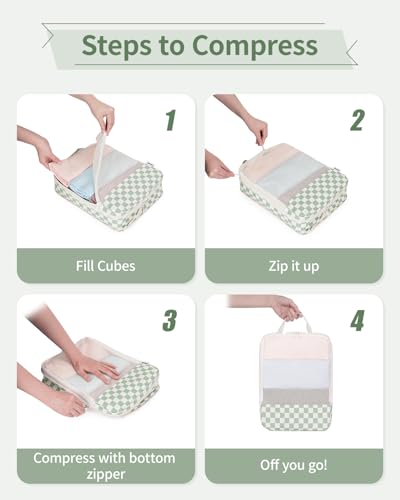 Narwey Compression Packing Cubes for Travel, Cute Luggage Organizer Bags - color: ZA-Mix Checkerboard