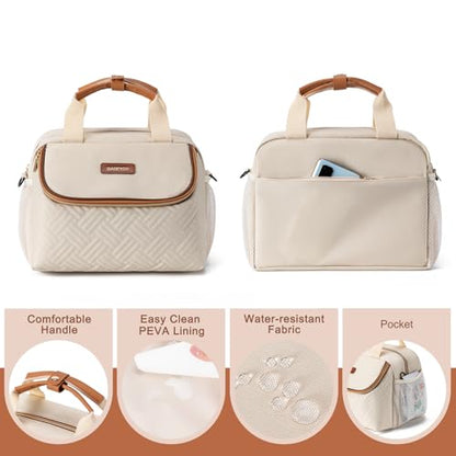 Breastmilk Cooler Breast Pump Bag with Ice Pack Fits 6 Bottles Up to 9 Oz - color: Cream
