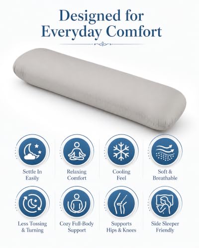 YZ HOME Weighted Body Pillow 6.5lbs Cooling Body Pillow (41" x 10") - color: Grey (6.5 Lbs)