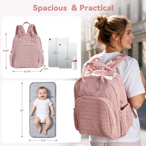 Waterproof Diaper Bag Backpack, Bag with Portable Diaper Pad, Pink - color: Pink