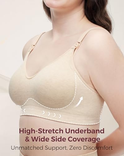 Momcozy U.S. Cotton Nursing Bras for Breastfeeding Seamless Maternity Bra - color: Warm Oatmeal, size: Medium