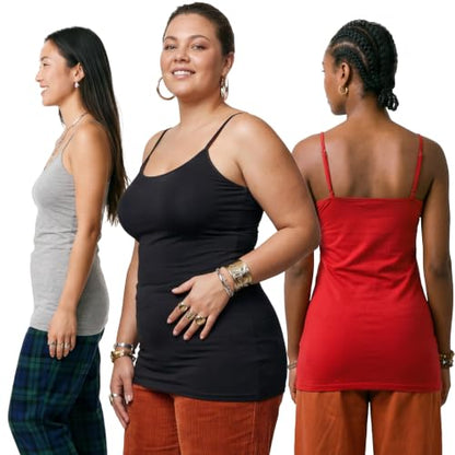 Emmalise Women's Basic Casual Long Camisole Adjustable Strap Cami Layering Top - color: 3pk - Black, Hgray, Red, size: 3X-Large