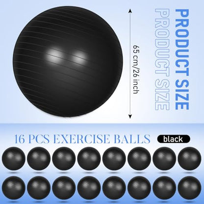 Leyndo 16 Pcs 26 Inch Yoga Exercise Ball Bulk with Pump - color: Black