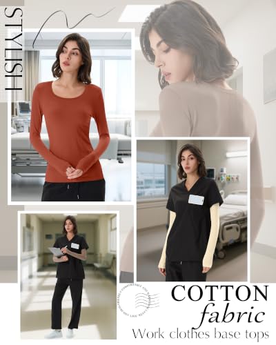 Neer 3 Pack Womens Underscrubs Long Sleeve Shirts for Nurse - color: Apricot, Black, Pumpkin, size: Medium