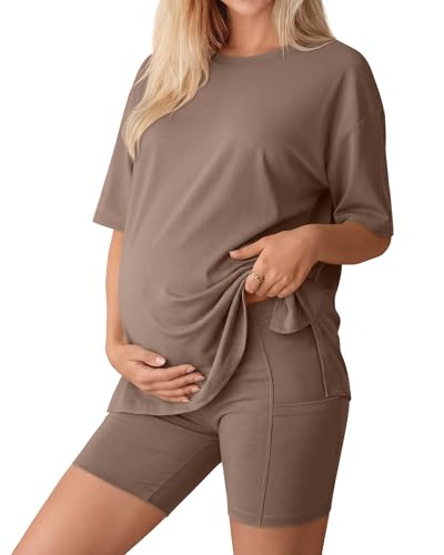 Huukeay Women's Maternity Set 2 Piece Outfits - color: Brown, size: XX-Large