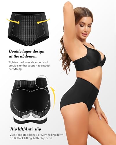 LEVAO Women's High Waisted Underwear Slightly Tummy Control Postpartum Panties Full Coverage Comfort Briefs (S-3XL) - color: Black,nude, size: Large