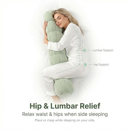 Pat. Pend. Cylinder Pillow for Bed, 47 Inch, Celadon Green - color: Celadon Green, size: 47"x 7.87"