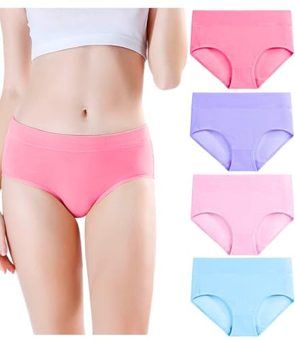 wirarpa Women's Underwear Cotton Mid Waisted Ladies Panties Full Coverage Briefs 4 Pack (Regular & Plus Size) - color: Multicolor03-4 Pack, size: X-Small