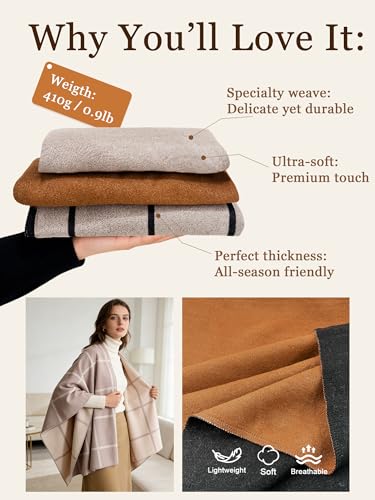 Moss Rose Women Shawl Wrap Poncho Open Front Cardigan Shawl for Fall Winter - color: Camel, size: Small