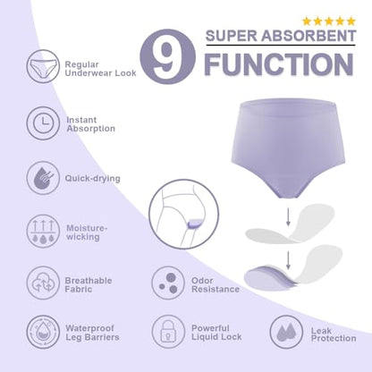 BATTEWA Incontinence Underwear for Women Leakproof Bladder Control Briefs - color: 2purple-2beige, size: Medium