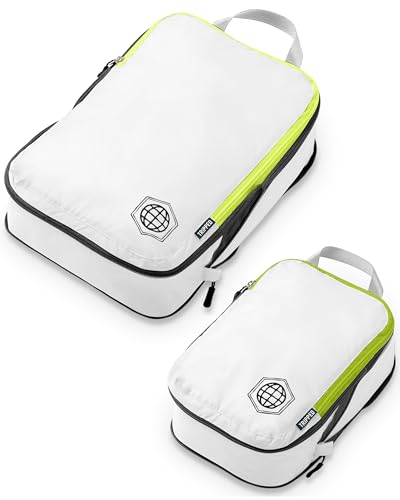 TRIPPED Travel Gear Compression Packing Cubes for Carry-On Travel 2-Pack - color: White/Green, size: 2 Piece