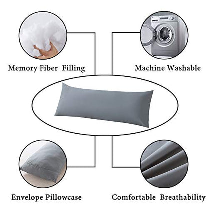 ELNIDO QUEEN Body Pillow with Pillowcase - Soft Long Bed Pillow for Adults - Breathable Full Body Pillow Insert for Sleeping, 20x54inches, Grey - color: Grey