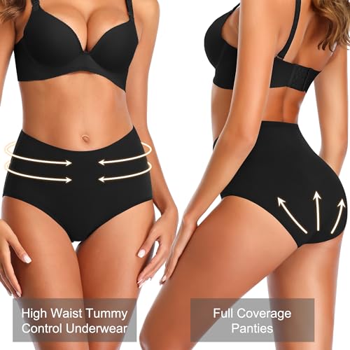 High Waisted Womens Underwear Cotton Tummy Control Postpartum Full Coverage Panties Stretch Briefs Black - color: Black, size: Medium