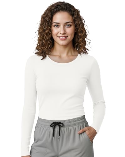 Soft Stretch Cotton Blend Women's Underscrub Shirt Slim Fit Comfort Tee - color: White, size: Small