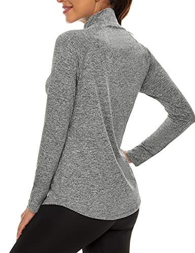 LURANEE Womens UPF 50+ Long Sleeve 1/4 Zip Pullover Athletic Hiking Running Workout Tops - color: Grey, size: Medium