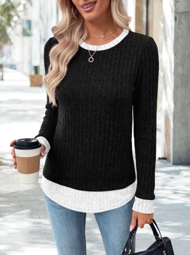WIHOLL Womens Long Sleeve Shirts Fall Outfits Lightweight Sweaters 2026 - color: Black - White, size: XX-Large