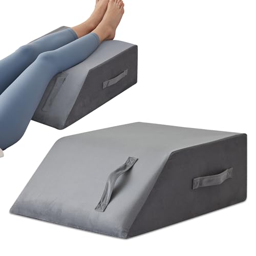 MEGCXIT Leg Pillow Elevation Blood Circulation, Leg Wedge for Elevation for Swelling, Leg Elevating Pillow for After Surgery Memory Foam Foot Knee Pillow for Back Sleeping 23.6×16.8×8 Inch Short Plush - color: Grey Plush, size: 23.6*16.8*8 Inch