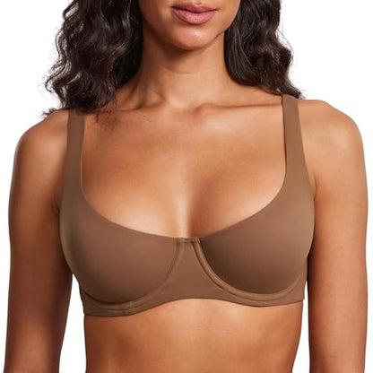 DOBREVA Women's Unlined Balconette Bra Scoop Neck - color: Sandalwood Brown, size: 34D