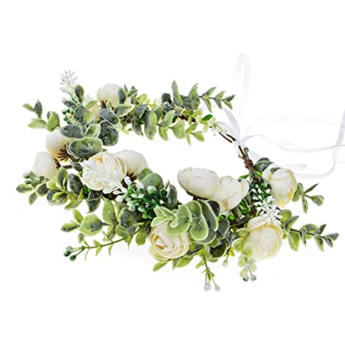 Vividsun Wedding Bridal Green Leaf Flower Crown Eucalyptus Floral Crown Maternity Photo Props (A/white) - color: A/ white
