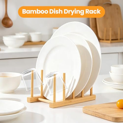2 PCS Bamboo Wooden Dish Rack-Plate Pot Lid Holder Rack for Cabinet - color: Bamboo 4 Slots 2pcs