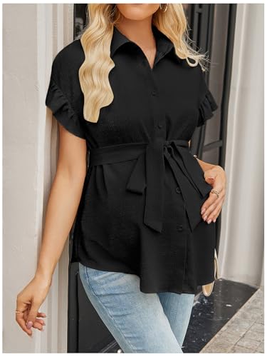 MakeMeChic Women's Maternity Nursing Work Blouse Pregnancy Ruffle Tops - color: Black, size: XX-Large