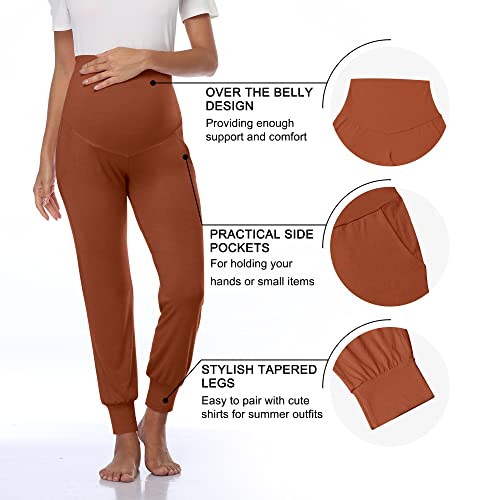AMPOSH Women's Maternity Pants Stretchy Lounge Workout Sweatpants Casual Loose Comfy Pregnancy Joggers with Pockets - color: Caramel, size: Medium