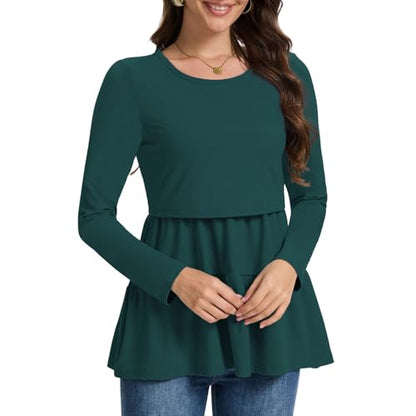 Bearsland Long Sleeve Nursing Top - color: Black & Dark Green & Dark Red, size: Small