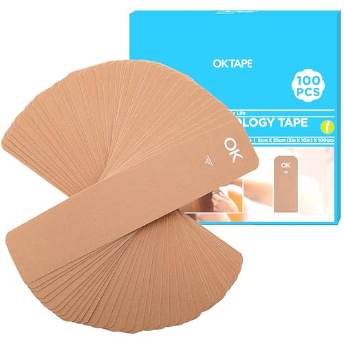 OK TAPE 100Pcs Precut Kinesiology Tape Strips, Elastic Athletic Tape - color: Beige