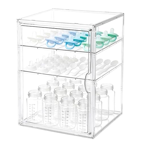 Baby Bottle Storage Organizer for Countertop with 2 Adjustable Dividers - size: Extra Large, style: 3-Tier Single-Door