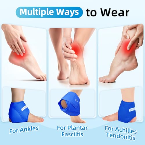 Comfytemp Ankle Ice Pack Wrap for Plantar Fasciitis, Achilles Tendonitis - color: Dark Blue, size: Standard