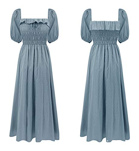 R.Vivimos Women Summer Cotton A Line Flowy Long Dresses - color: Haze Blue-1, size: Large