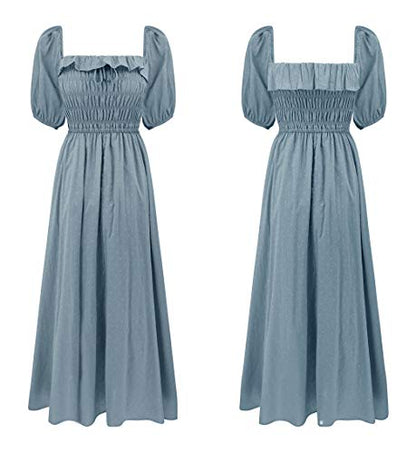 R.Vivimos Women Summer Cotton A Line Flowy Long Dresses - color: Haze Blue-1, size: Large