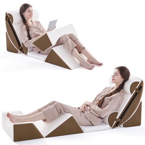 Negwoo 7PCS Wedge Pillow Set for After Surgery,Bed Wedge Pillow, Brown - color: Brown, size: 7 PCS-Standard