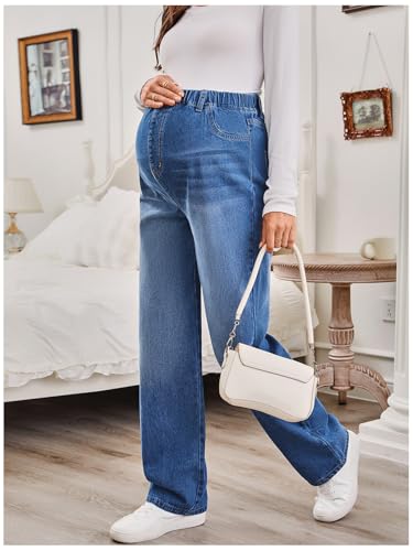 MakeMeChic Women's Maternity Jeans Loose Fit Over The Belly Pants - color: A Blue, size: X-Large