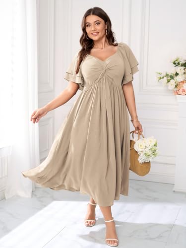 SCOMCHIC Women's Plus Size Cocktail Dress - color: Beige, size: Large