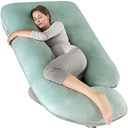 Elover U Shaped Pregnancy Pillow,Full Body Maternity Support - color: Velvet-green