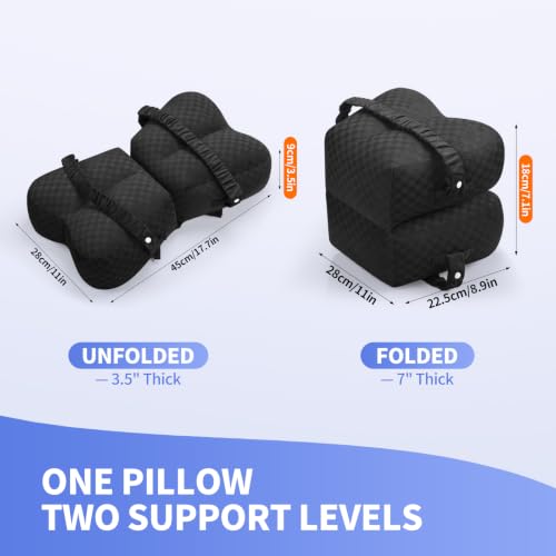 Foldable Knee Pillow for Side Sleepers - Adjustable 3.5-7in - color: Qpg-black