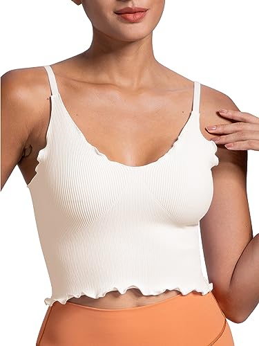 Sunzel 2 Pack Women's V Neck Ribbed Camisole Tank Tops with Ruffle Trim - color: Black&beige, size: Large-X-Large