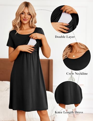 Maternity Summer Dress Breastfeeding Nursing Friendly Pregnancy Dresses - color: Black, size: Small