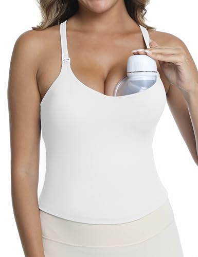 Nursing Tank Tops for Breastfeeding - color: White, size: Large