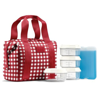 Fit & Fresh Remi Neoprene Lunch Bag for Women w/Ice Pack & Containers - color: Red Gingham, size: One Size