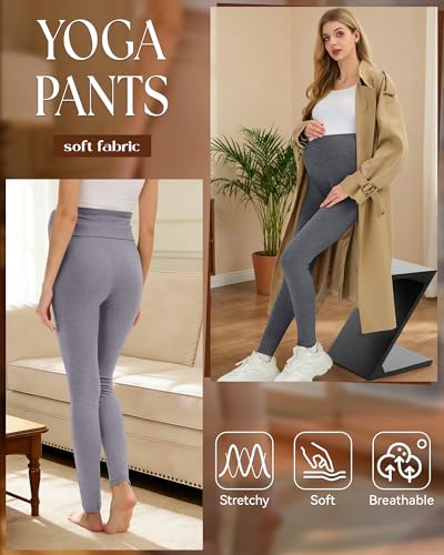 3 Pack Women's Maternity Leggings Pregnancy Pant - color: Black, Dark Mixed Gray, Mixed Gray, size: Medium