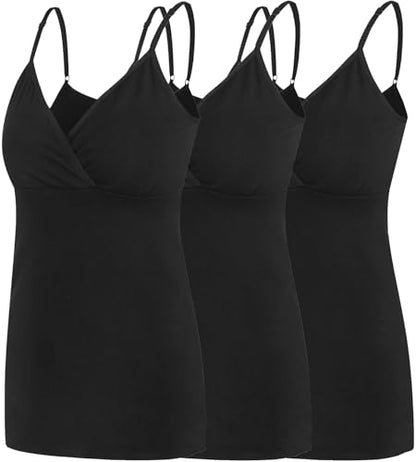 SUIEK Cotton Nursing Tank Tops Maternity Breastfeeding Camis Pregnancy Pjs - color: Black/Black/Black - 3pcs, size: Medium