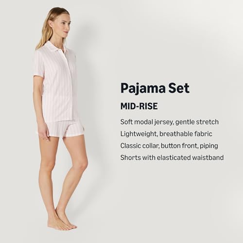 Amazon Essentials x Sofia Grainge Mommy and Me Short Sleeve Pajama Set - color: Pale Pink Bold Stripe, size: Medium