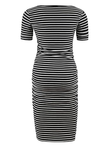 Liu & Qu Women's Maternity Dress Summer Casual Bodycon Pregnancy Dresses - color: Black White Stripe, size: Medium