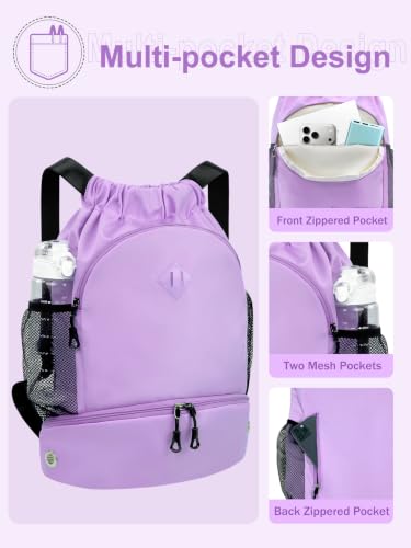 RHDZO Drawstring Backpack with Shoe Compartment and Wet Pocket,Large Purple - color: Large Purple, size: Large