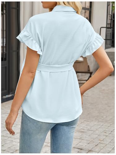 MakeMeChic Women's Maternity Nursing Work Blouse Pregnancy Ruffle Tops - color: Mint Green, size: Medium
