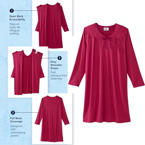 Silverts Women's Adaptive Open Back Nightgown, Assisted Dressing Sleepwear - color: Wine, size: X-Small