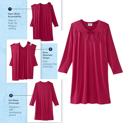 Silverts Women's Adaptive Open Back Nightgown, Assisted Dressing Sleepwear - color: Wine, size: X-Small