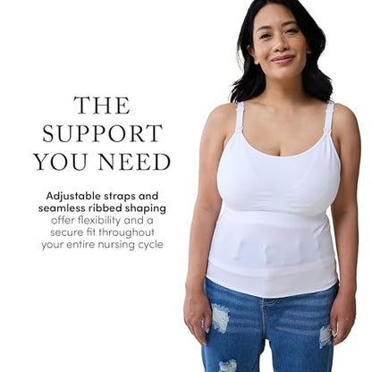 Ingrid & Isabel Basics - Postpartum Nursing & Pumping Cami for Breastfeeding - Seamless Nursing Tank Top - color: White, size: Small